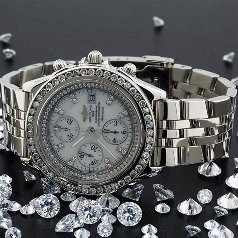 breitling white gold diamond watch|diamond Breitling watches for sale.